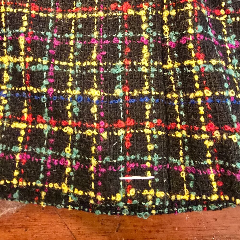Skirt Tweed Black Yellow Green Red Blue Lined A-line Chaus size 12 1990s NWT Vtg - Picture 5 of 14